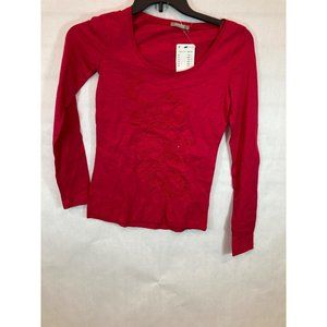Everyday Elegance: Women's X- Small Red Long Sleeve Casual Shirt